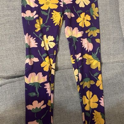 LuLaRoe Purple with Multicolor Daisy Floral Leggings - One Size (2-10) Inseam 27